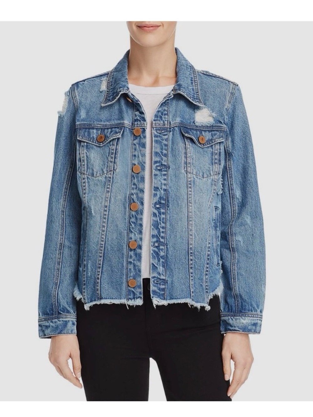 Blank NYC Distressed Light Blue Denim Jean Jacket Small